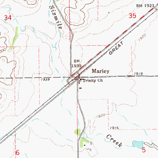 Topographic Map of Trinity Church, ND