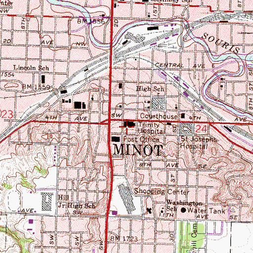 Topographic Map of Trinity Hospital, ND