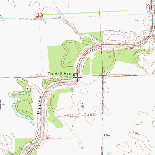 Topographic Map of Trudell Bridge, ND