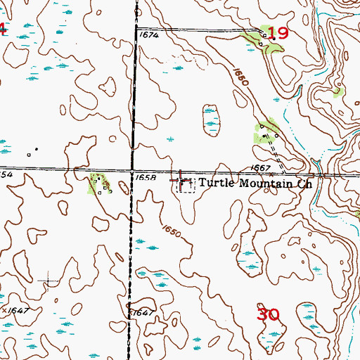 Topographic Map of Turtle Mountain Church, ND