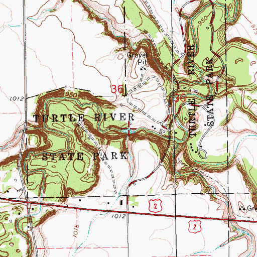 Topographic Map of Turtle River State Park, ND