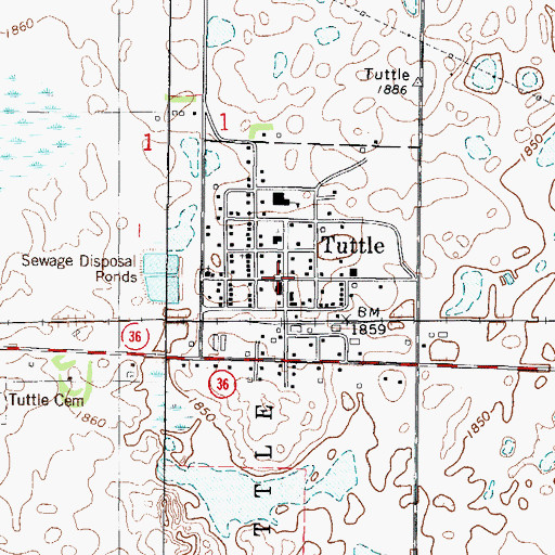Topographic Map of Tuttle, ND