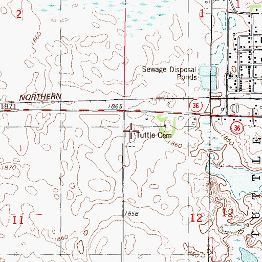 Topographic Map of Tuttle Cemetery, ND