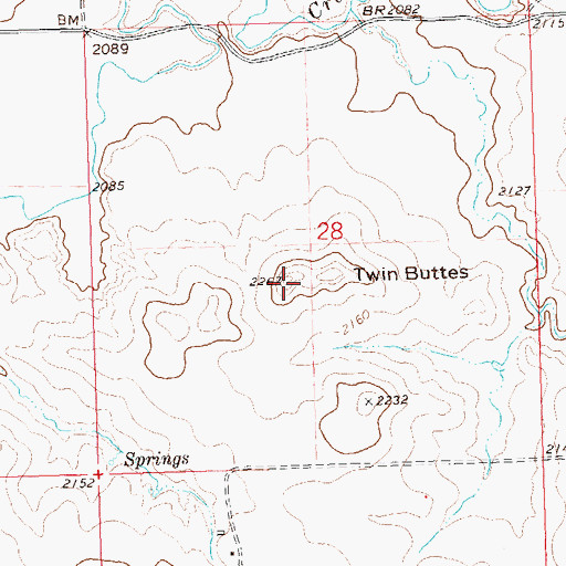 Topographic Map of Twin Buttes, ND
