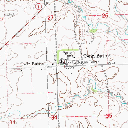 Topographic Map of Twin Buttes, ND
