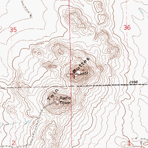 Topographic Map of Twin Buttes, ND