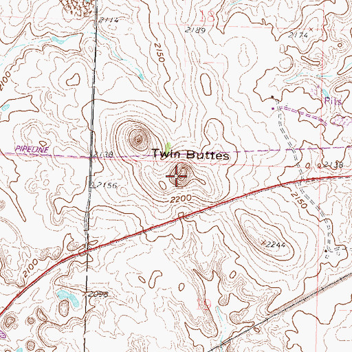 Topographic Map of Twin Buttes, ND