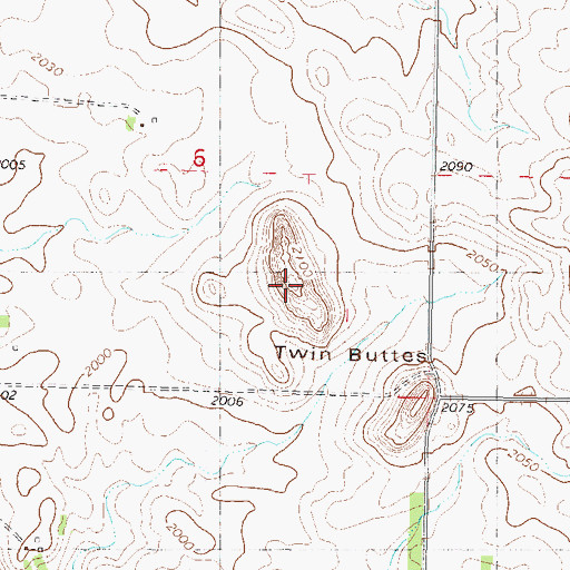 Topographic Map of Twin Buttes, ND