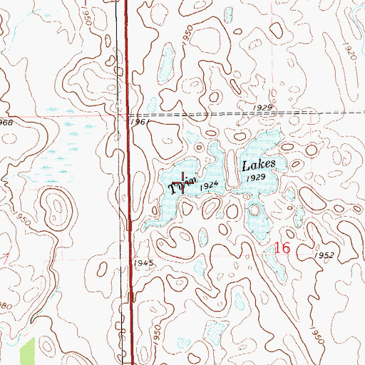 Topographic Map of Twin Lakes, ND