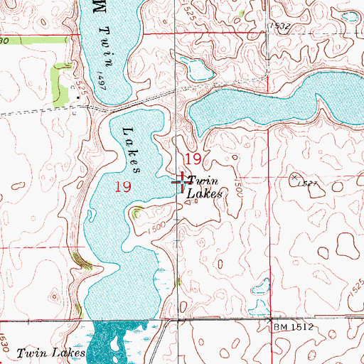 Topographic Map of Twin Lakes, ND