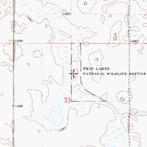 Topographic Map of Twin Lakes National Wildlife Refuge, ND