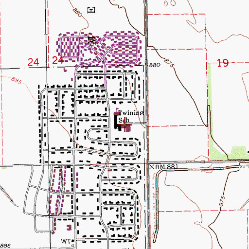Topographic Map of Nathan Twining Elementary-Middle School, ND