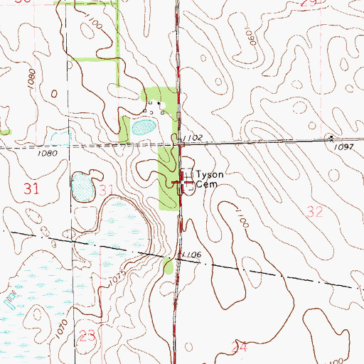 Topographic Map of Tyson Cemetery, ND