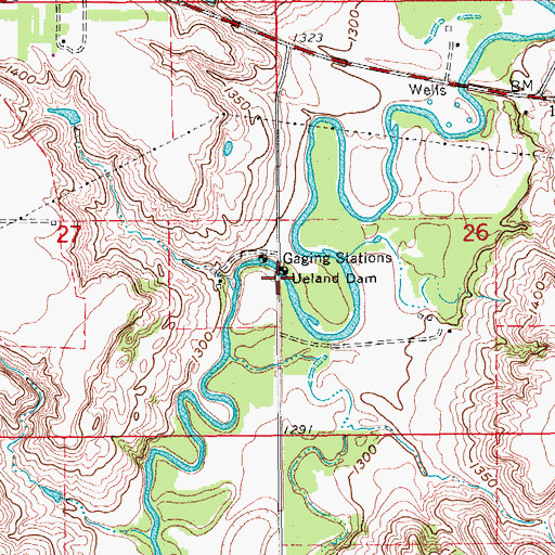 Topographic Map of Ueland Dam, ND
