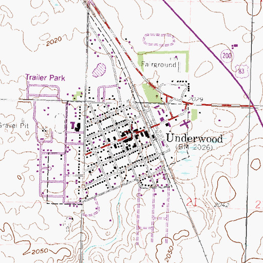 Topographic Map of Underwood, ND