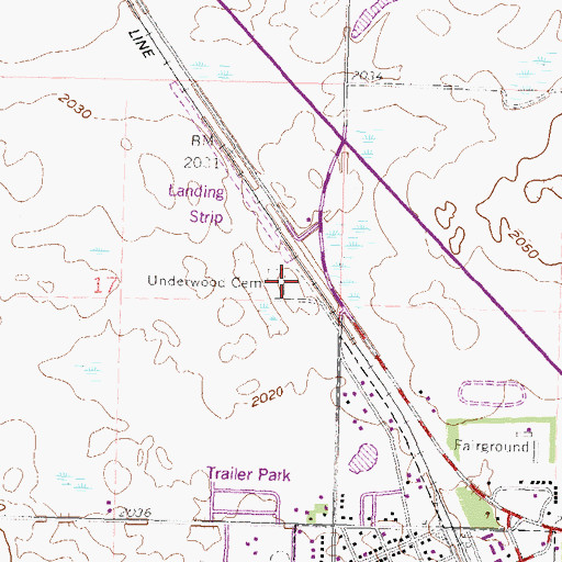 Topographic Map of Underwood Cemetery, ND