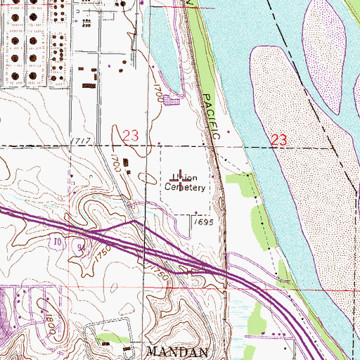 Topographic Map of Mandan Union Cemetery, ND