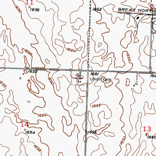 Topographic Map of Sherwood Union Cemetery, ND