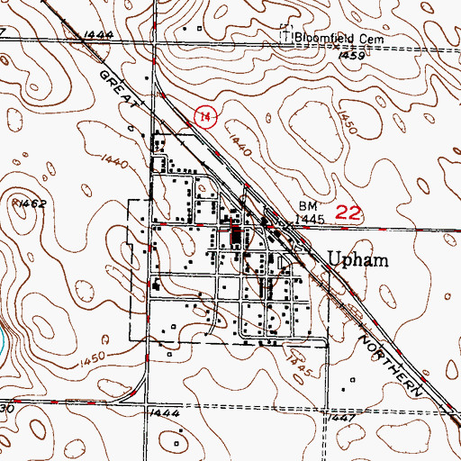 Topographic Map of Upham, ND