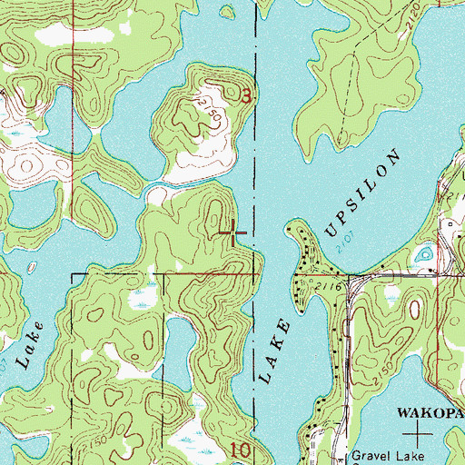 Topographic Map of Lake Upsilon, ND