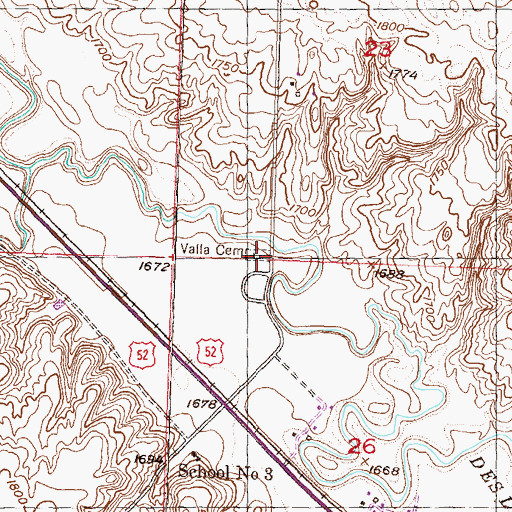 Topographic Map of Valla Cemetery, ND