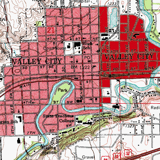Topographic Map of Valley City, ND