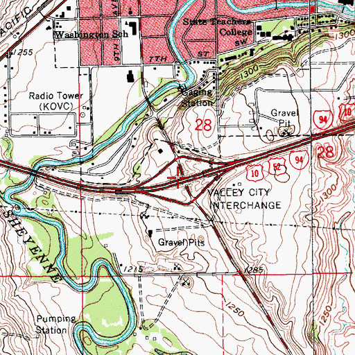 Topographic Map of Valley City Interchange, ND