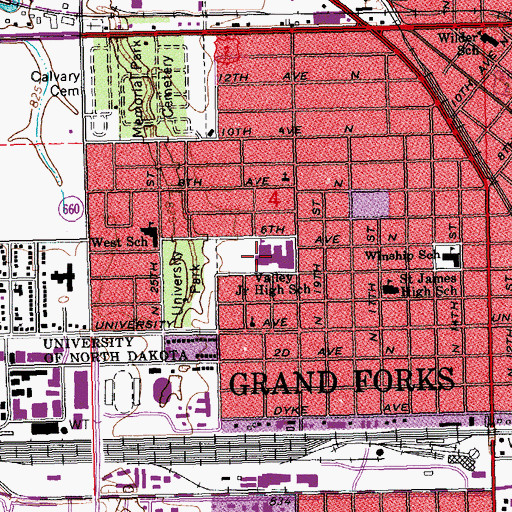 Topographic Map of Valley Middle School, ND
