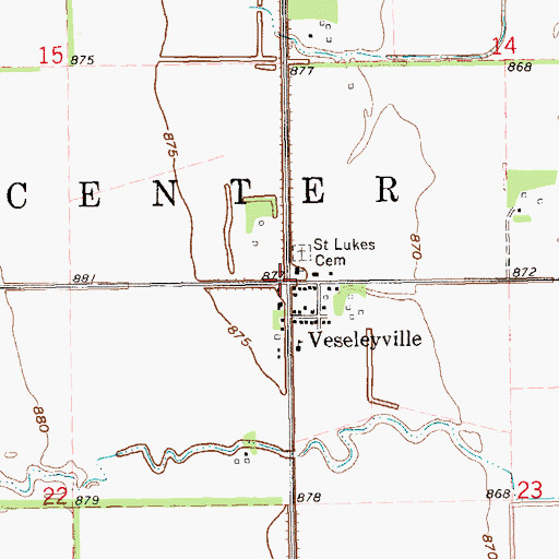 Topographic Map of Veseleyville, ND