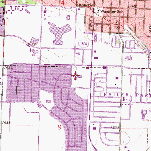 Topographic Map of Wachter Middle School, ND