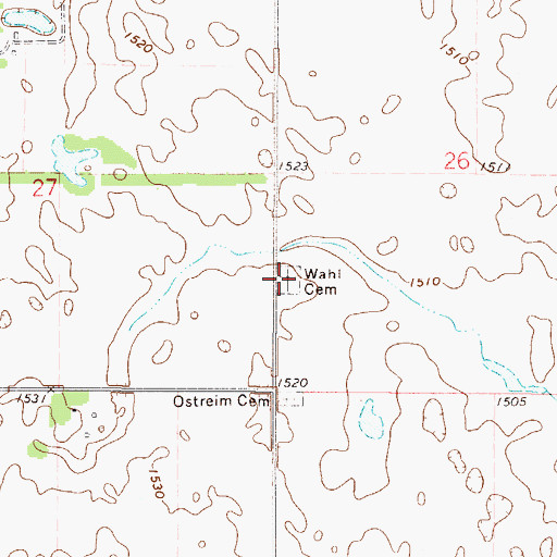 Topographic Map of Wahi Cemetery, ND