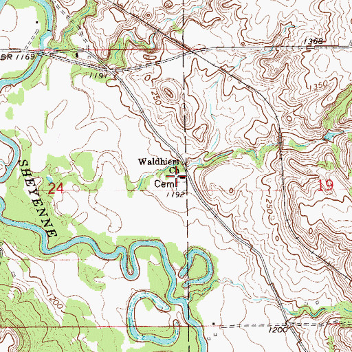 Topographic Map of Waldhiem Church, ND
