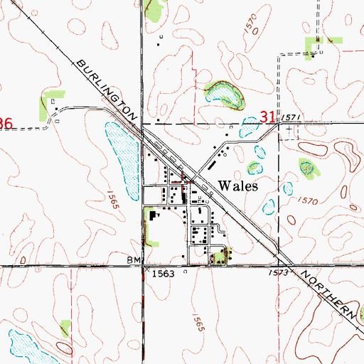 Topographic Map of Wales, ND