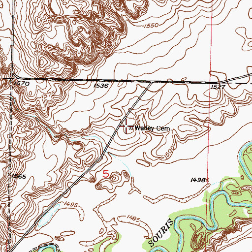 Topographic Map of Walley Cemetery, ND
