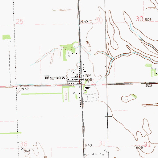 Topographic Map of Warsaw, ND