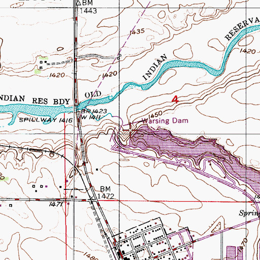 Topographic Map of Warsing Dam, ND