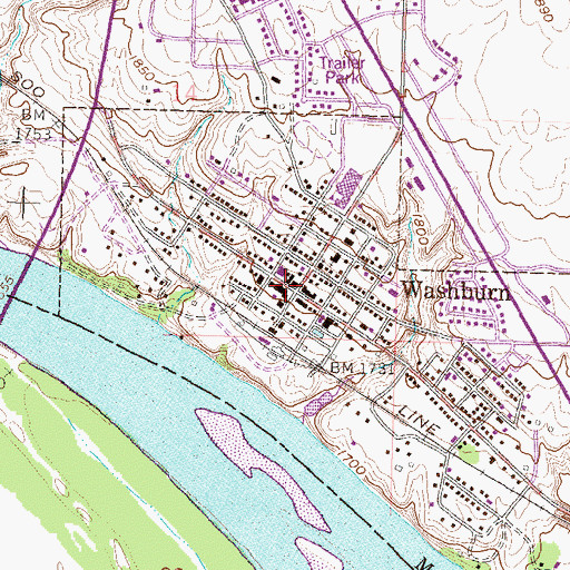 Topographic Map of Washburn, ND