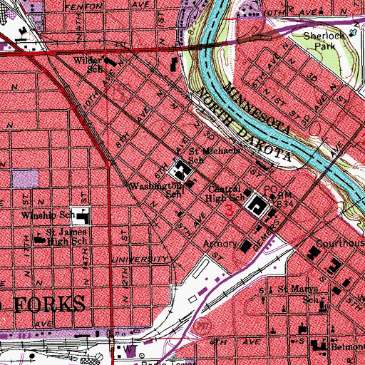 Topographic Map of Washington School, ND