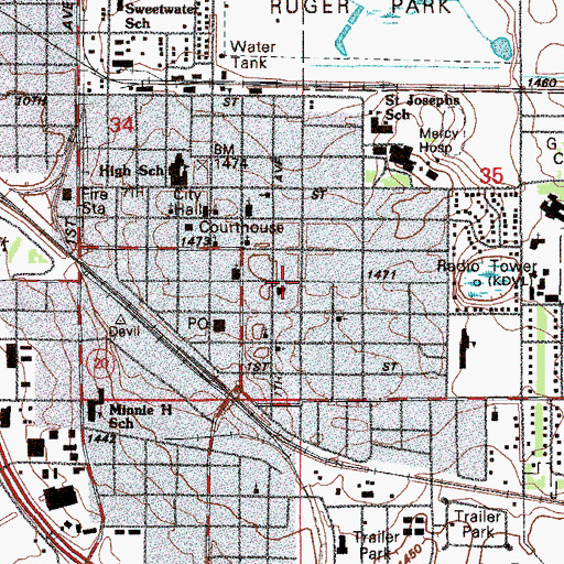Topographic Map of Washington School, ND