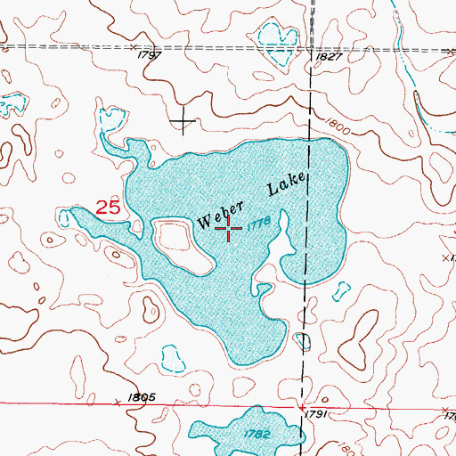 Topographic Map of Weber Lake, ND