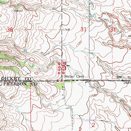 Topographic Map of Webers Gulch, ND