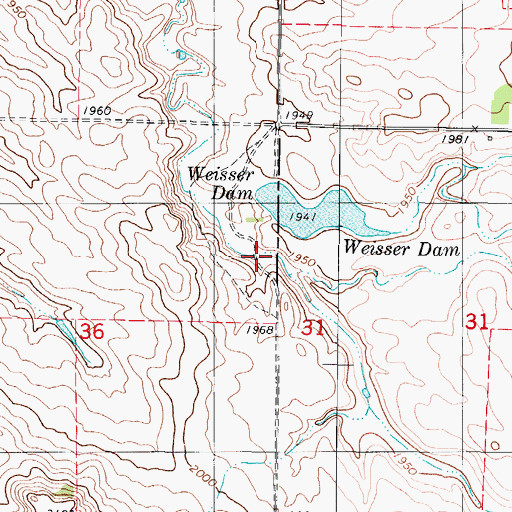 Topographic Map of Weisser Dam, ND