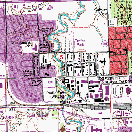 Topographic Map of Wesley College, ND