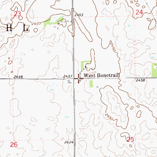 Topographic Map of West Bonetraill, ND