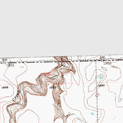 Topographic Map of West Branch Short Creek, ND