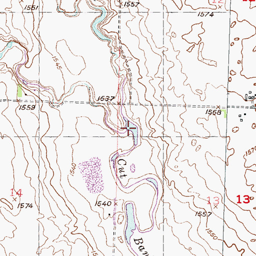 Topographic Map of West Cut Bank Creek, ND