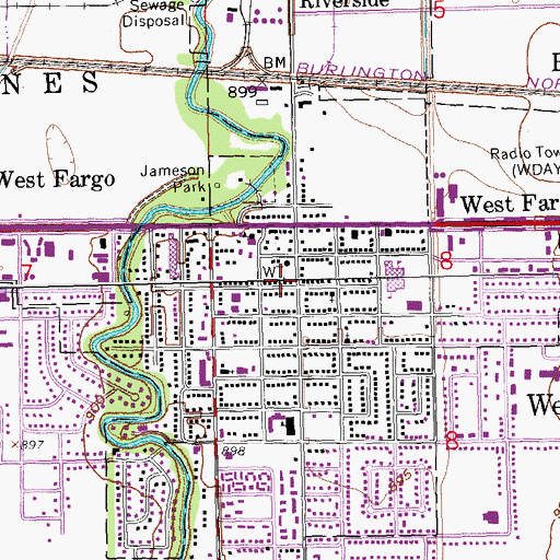 Topographic Map of West Fargo, ND