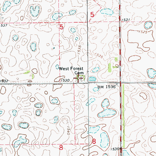 Topographic Map of West Forest Cemetery, ND