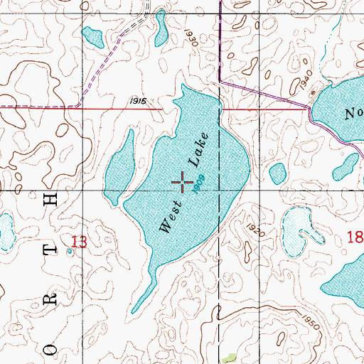 Topographic Map of West Lake, ND