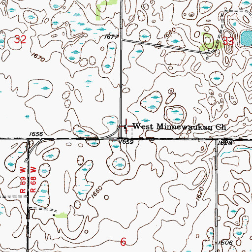 Topographic Map of West Minnewaukan Church, ND